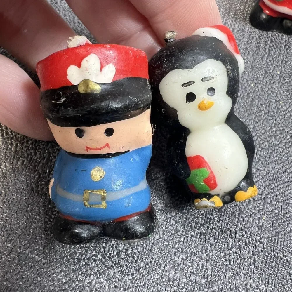 5 Tiny Treasures Miniature Christmas Candles Santa Penguin Soldier Tree Seal